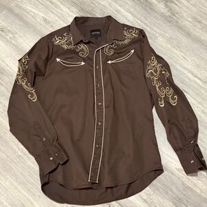 Montero Western Shirt Mens L Brown Embroidered Cowboy Rodeo‎ Rockabilly